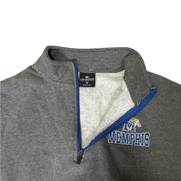 Memphis Tigers Men’s Basketball Merch Grey Quarter Zip Sweater - Picture 3 of 5